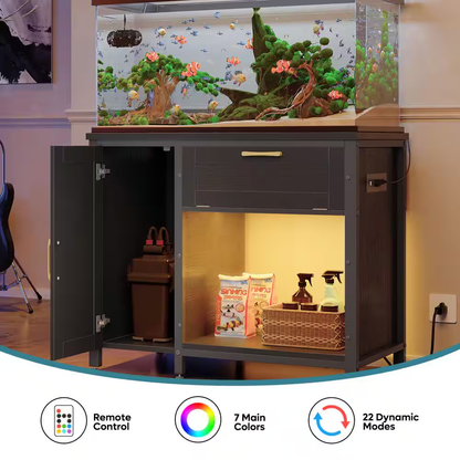 Black 30 In. 55 Gal. Aquarium Stand with Dual Glass Cabinet, Fish Tank Stand wit