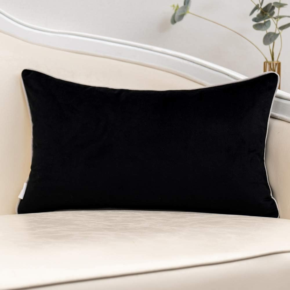Black Patchwork Velvet Lumbar Pillow Cover with Gold Striped Leather Cushion Cas