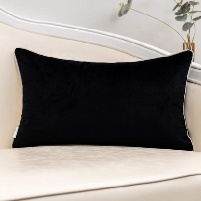 Black Patchwork Velvet Lumbar Pillow Cover with Gold Striped Leather Cushion Cas