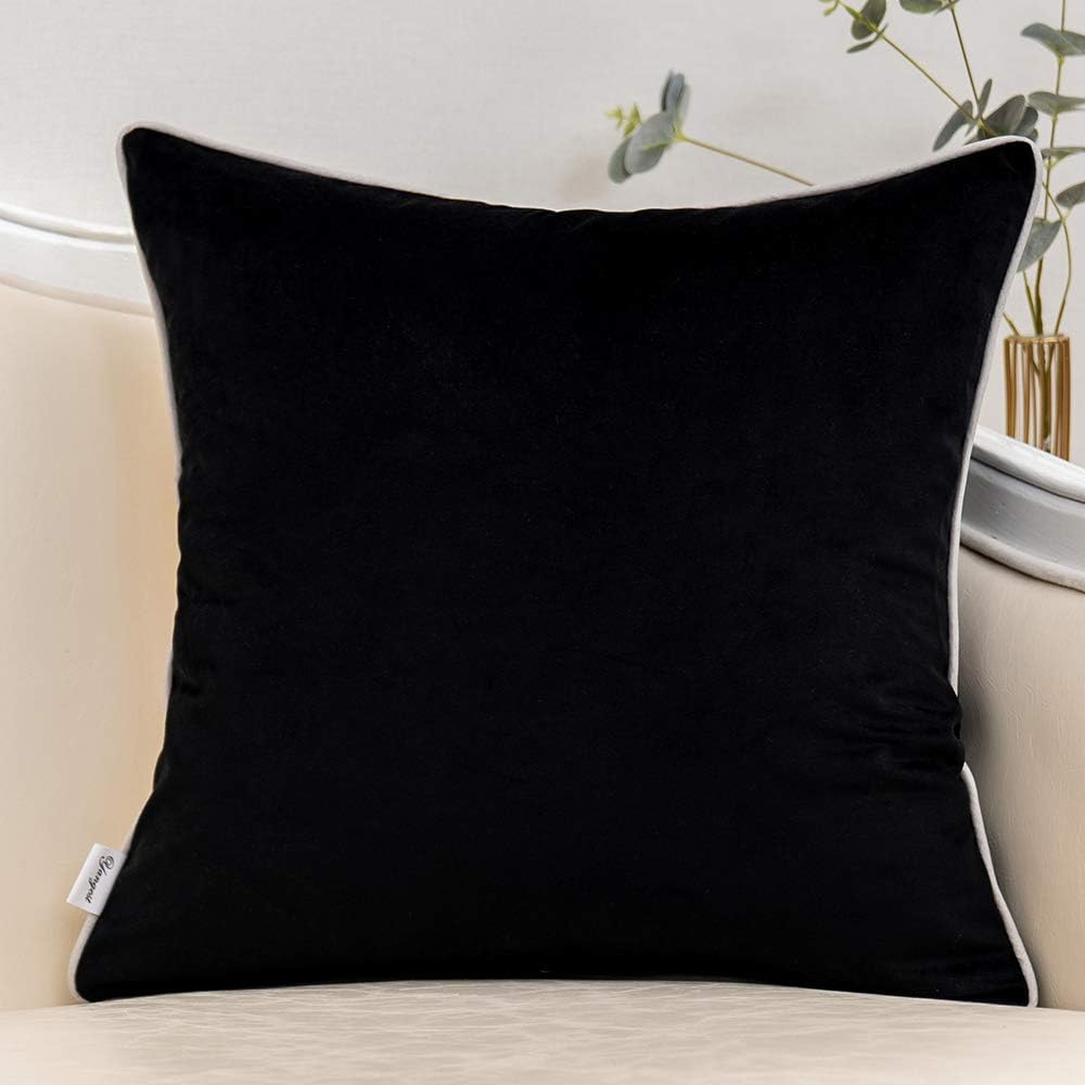 Black Patchwork Velvet Throw Pillow Cover with Gold Striped Leather Cushion Case