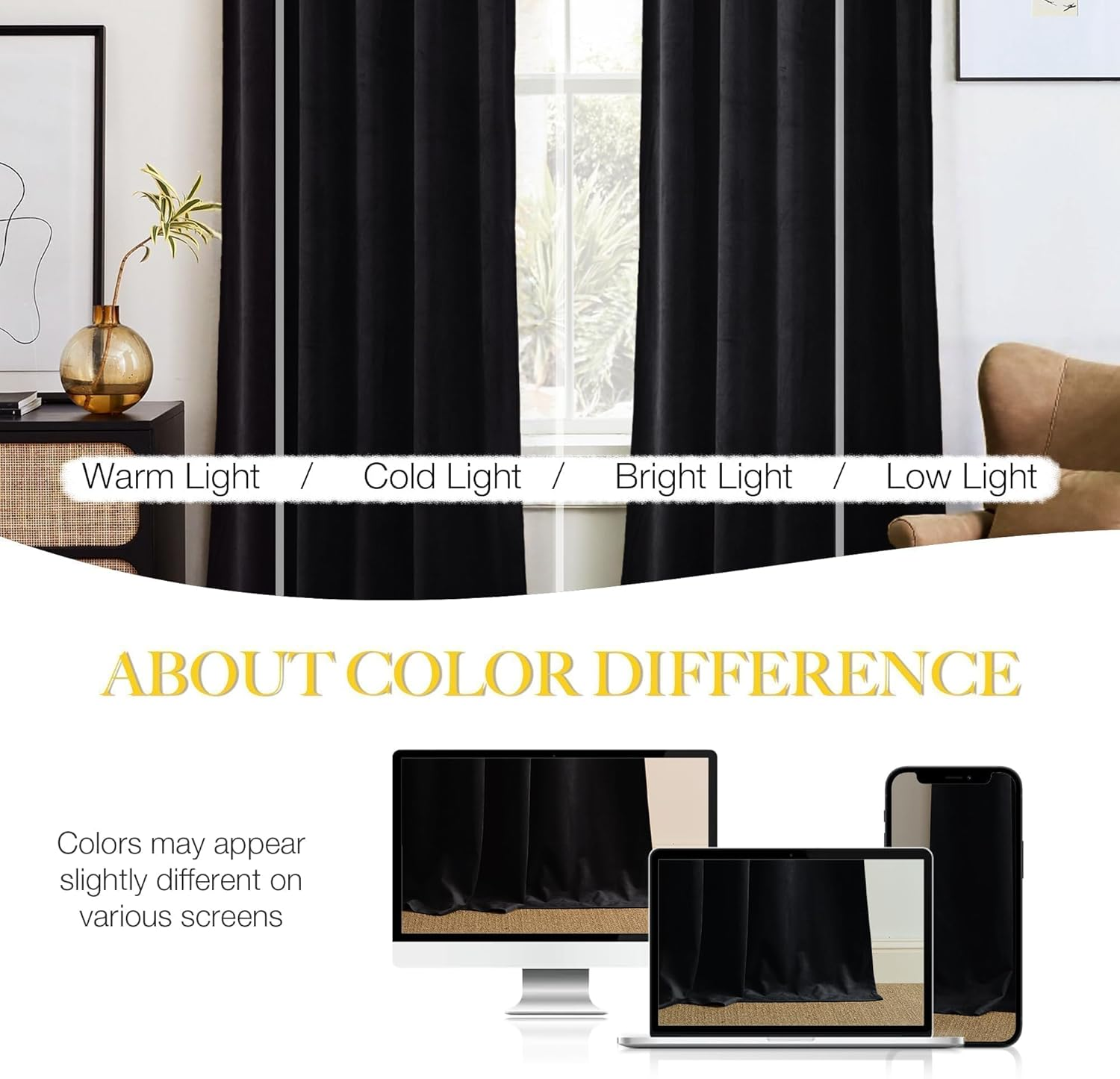 Black Velvet Blackout Curtains 96 Inch Long for Bedroom and Living Room, Thermal