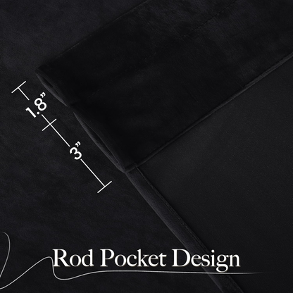 Black Velvet Blackout Curtains 96 Inch Long for Bedroom and Living Room, Thermal
