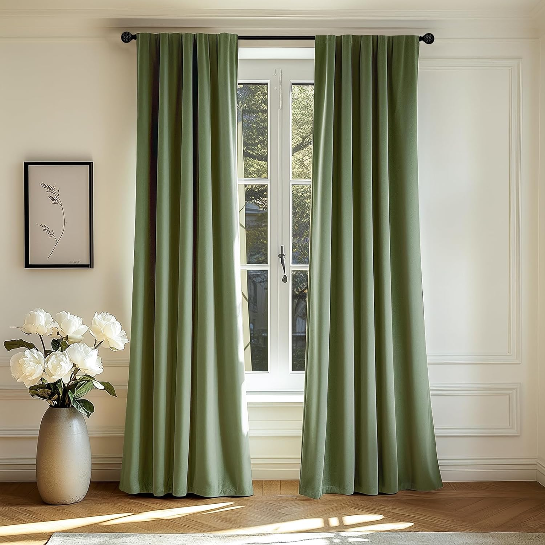 Blackout Velvet Curtains Green 84 Inch Thermal Insulated Drapes for Dinning Room