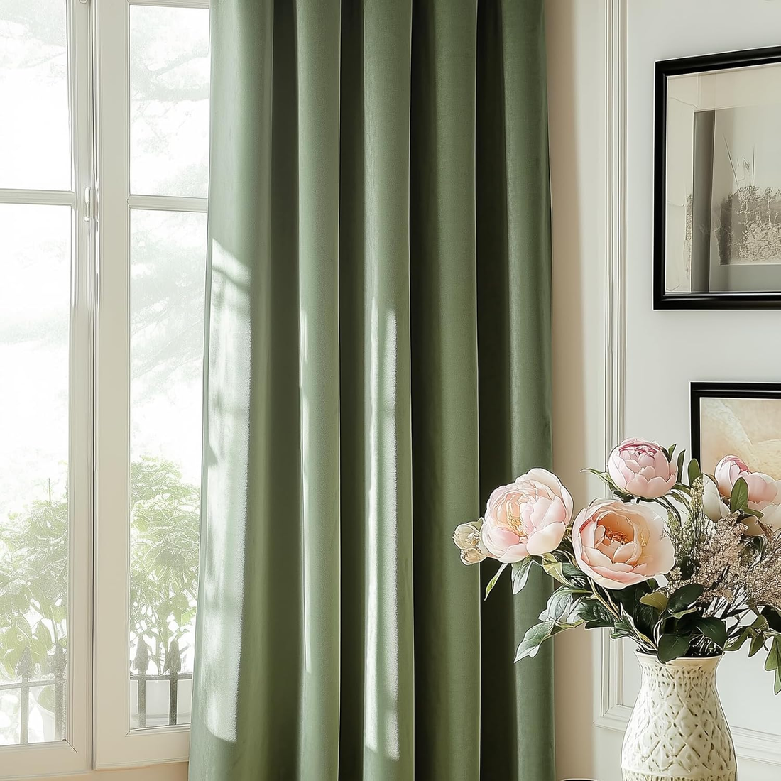Blackout Velvet Curtains Green 84 Inch Thermal Insulated Drapes for Dinning Room