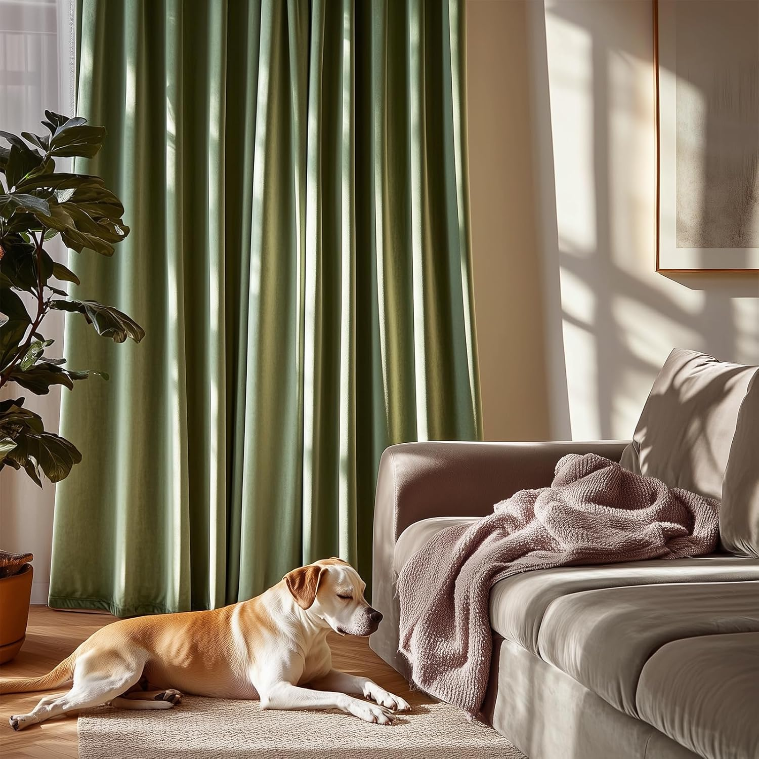 Blackout Velvet Curtains Green 84 Inch Thermal Insulated Drapes for Dinning Room