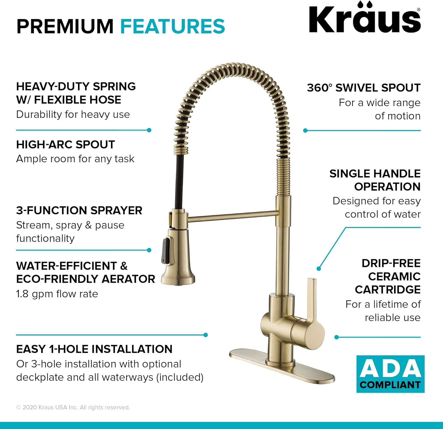 Britt Commercial Style Kitchen Faucet in Spot Free Antique Champagne Bronze, KPF