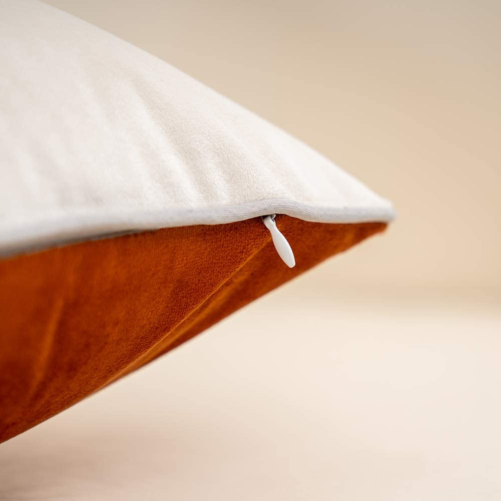 Burnt Orange Patchwork Velvet Throw Pillow Cover with Gold Striped Leather Cushi