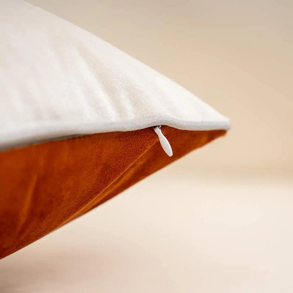 Burnt Orange Patchwork Velvet Throw Pillow Cover with Gold Striped Leather Cushi