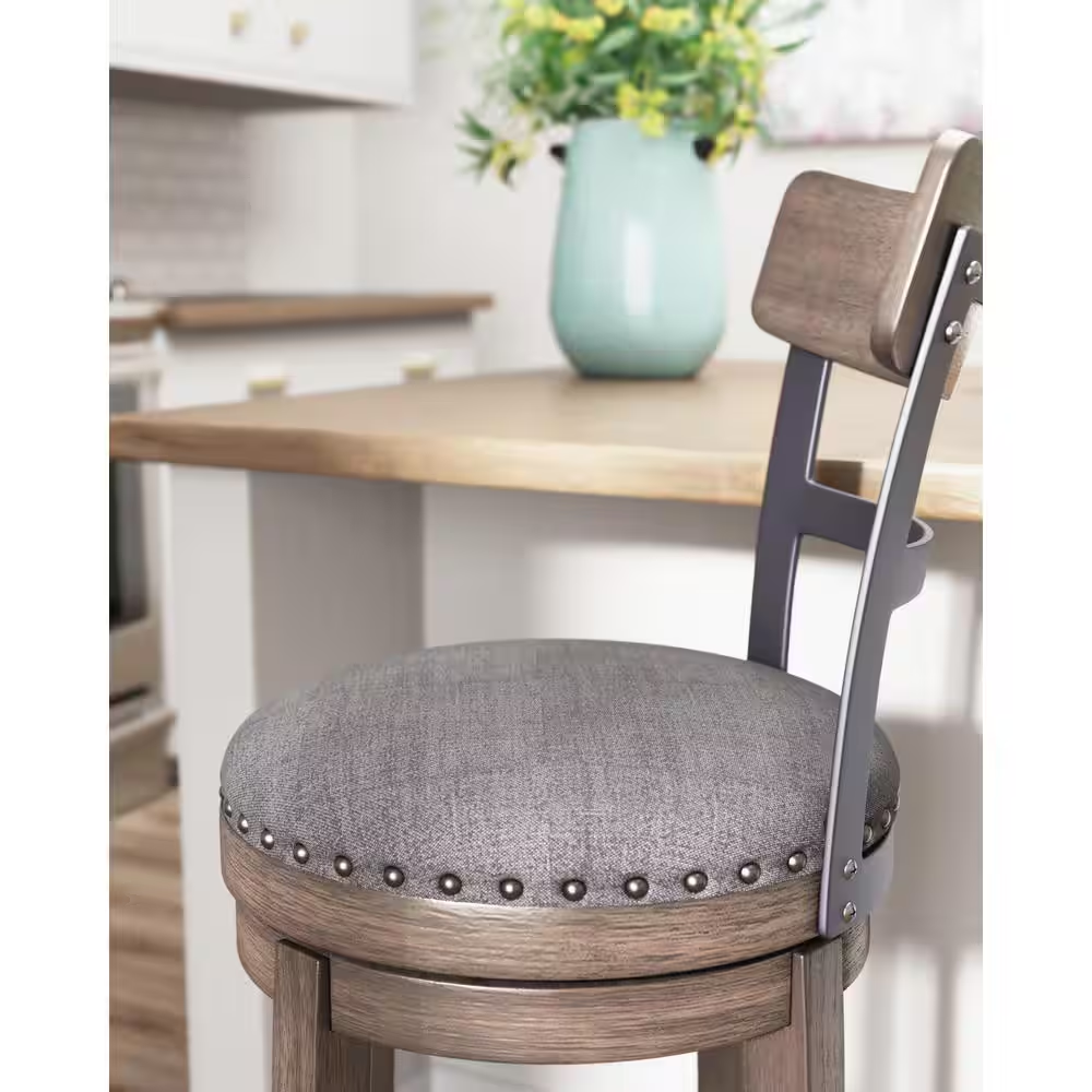 Caitbrook 24 In. Gray Low Back Wood Bar Stool Upholstered Stool with Polyester S
