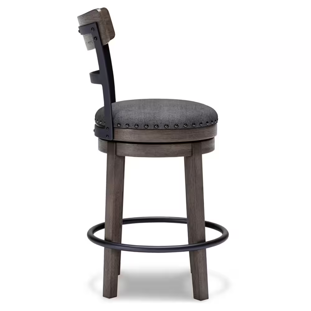 Caitbrook 24 In. Gray Low Back Wood Bar Stool Upholstered Stool with Polyester S