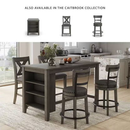 Caitbrook 24 In. Gray Low Back Wood Bar Stool Upholstered Stool with Polyester S