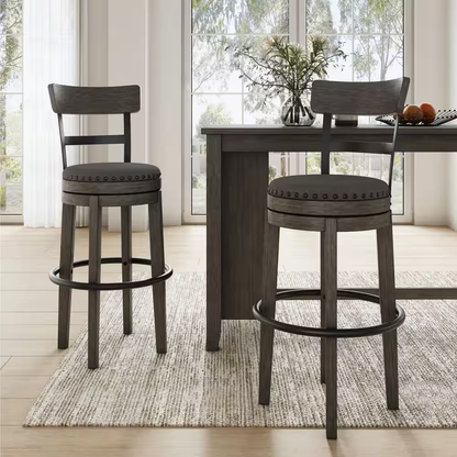 Caitbrook 30.5 In. Gray Low Back Wood Bar Stool Upholstered Stool with Polyester