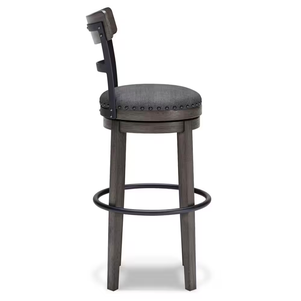 Caitbrook 30.5 In. Gray Low Back Wood Bar Stool Upholstered Stool with Polyester