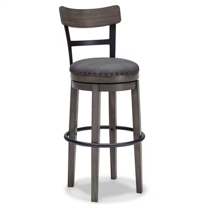 Caitbrook 30.5 In. Gray Low Back Wood Bar Stool Upholstered Stool with Polyester