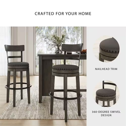 Caitbrook 30.5 In. Gray Low Back Wood Bar Stool Upholstered Stool with Polyester
