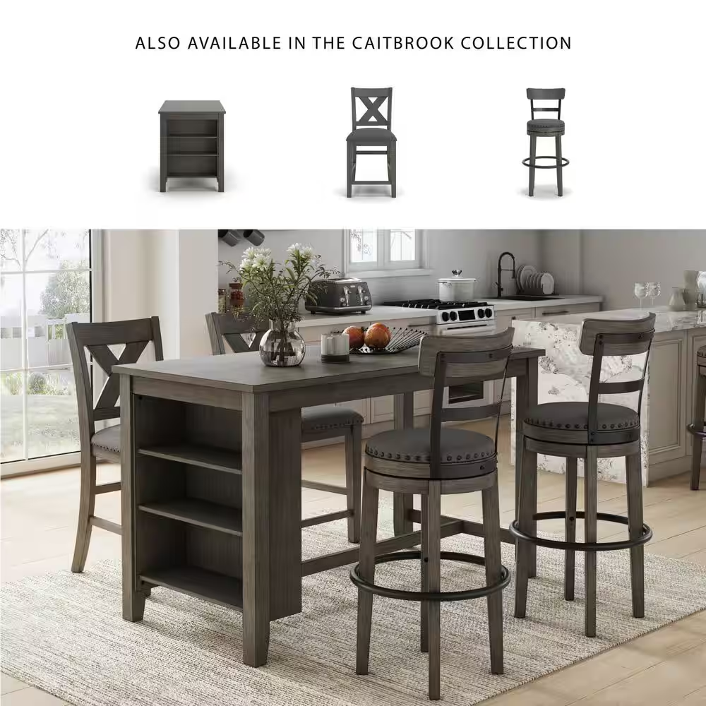 Caitbrook 30.5 In. Gray Low Back Wood Bar Stool Upholstered Stool with Polyester