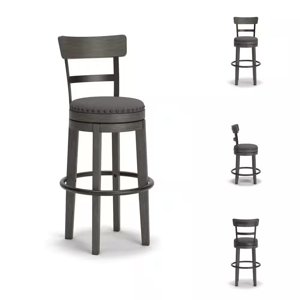 Caitbrook 30.5 In. Gray Low Back Wood Bar Stool Upholstered Stool with Polyester
