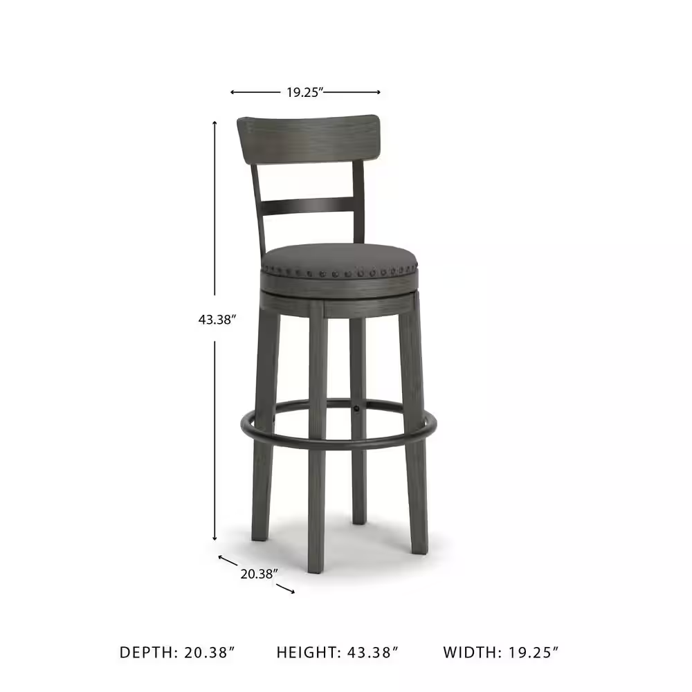 Caitbrook 30.5 In. Gray Low Back Wood Bar Stool Upholstered Stool with Polyester
