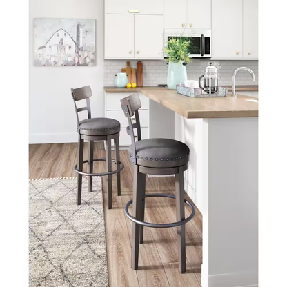 Caitbrook 30.5 In. Gray Low Back Wood Bar Stool Upholstered Stool with Polyester