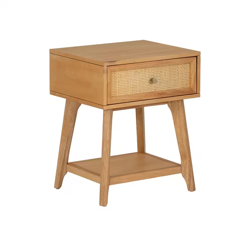 Carolina 18 In. Natural Cane Rectangle Wood Side End Table Nightstand with 1-Dra