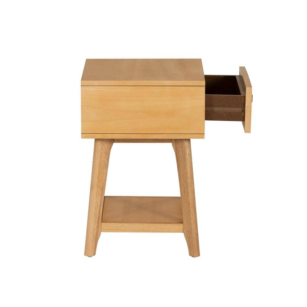 Carolina 18 In. Natural Cane Rectangle Wood Side End Table Nightstand with 1-Dra