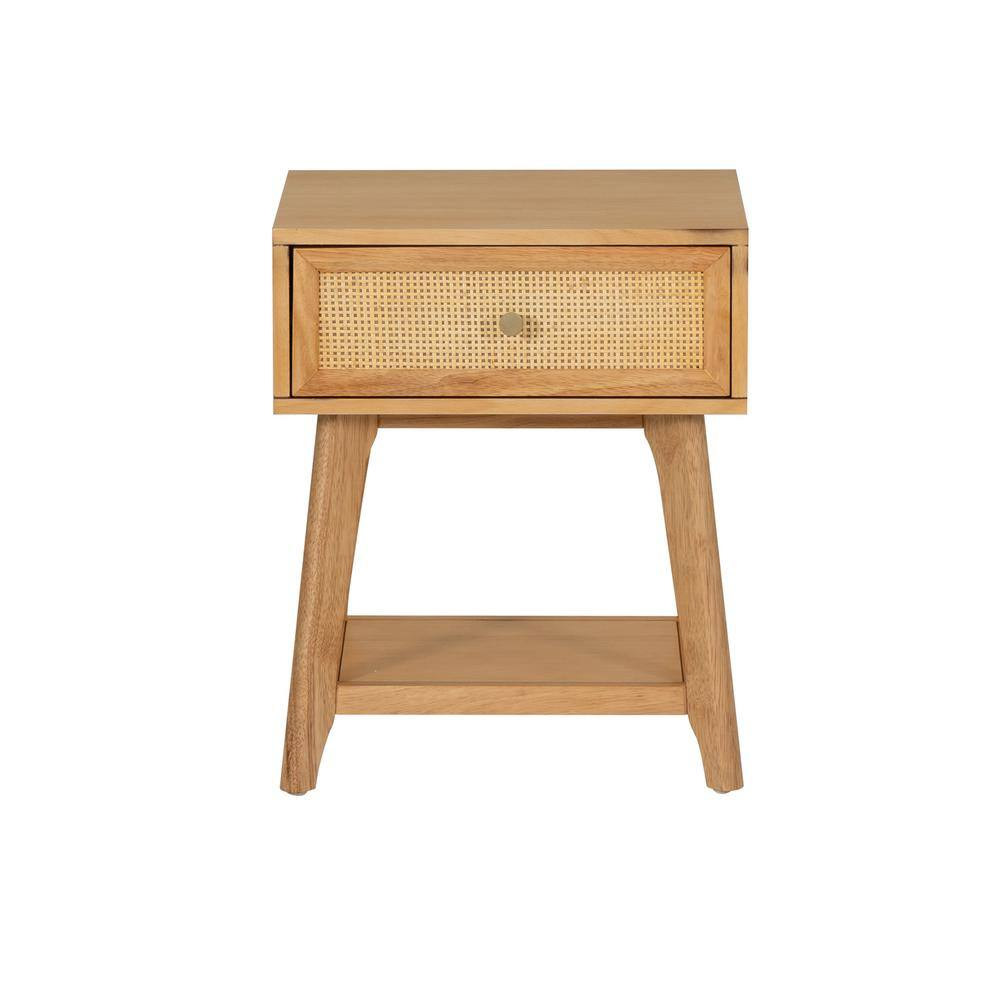 Carolina 18 In. Natural Cane Rectangle Wood Side End Table Nightstand with 1-Dra