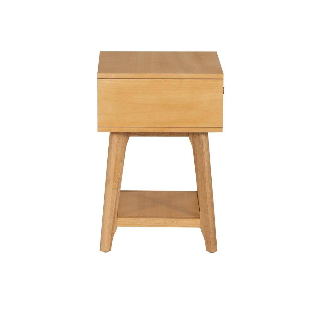 Carolina 18 In. Natural Cane Rectangle Wood Side End Table Nightstand with 1-Dra
