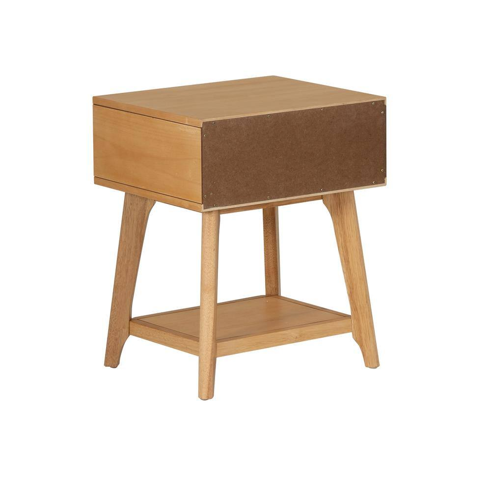 Carolina 18 In. Natural Cane Rectangle Wood Side End Table Nightstand with 1-Dra