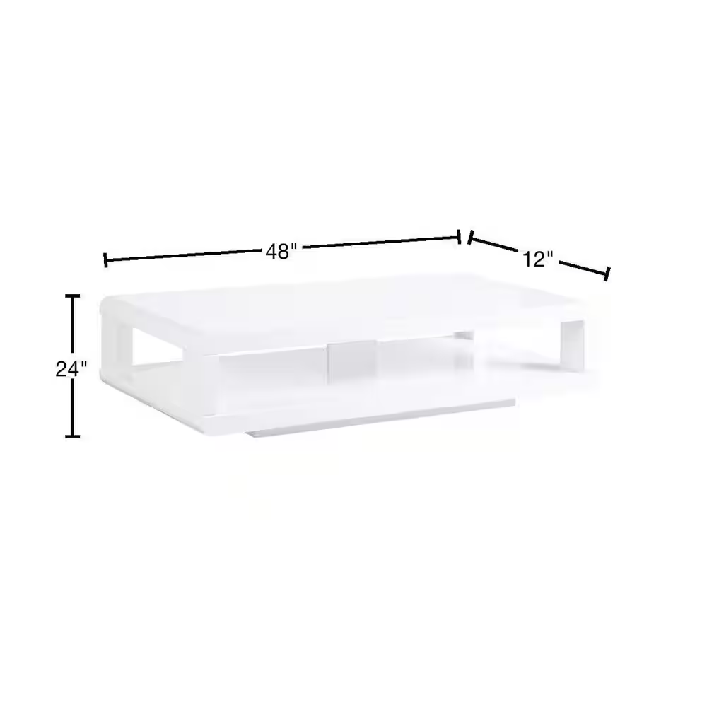 CASA 48 In. White Lacquered Rectangle Wood Top Coffee Table with Shelf