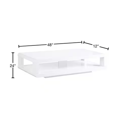 CASA 48 In. White Lacquered Rectangle Wood Top Coffee Table with Shelf