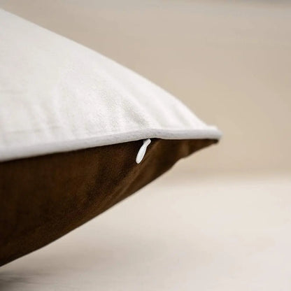 Coffee Brown Patchwork Velvet Lumbar Pillow Cover with Gold Striped Leather Cush