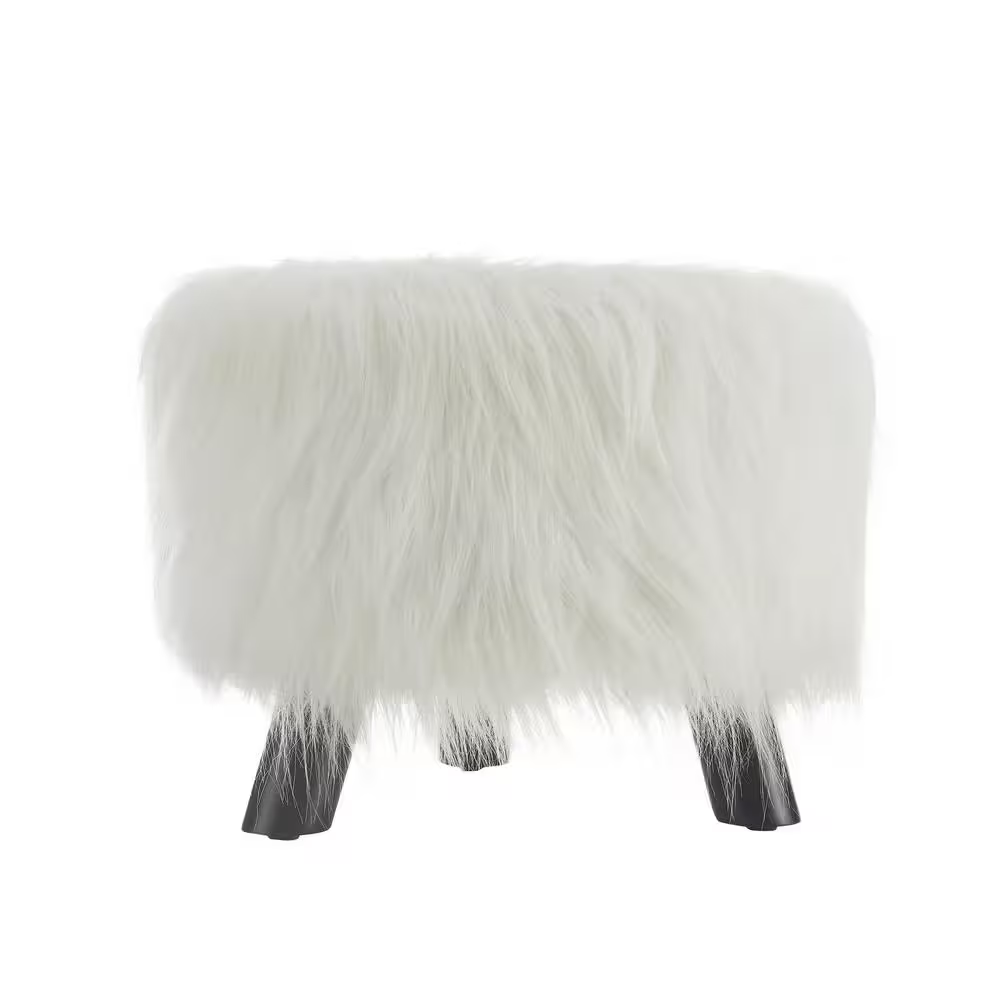 Daisy White Faux Fur Polyester round Accent 16 In. Ottoman
