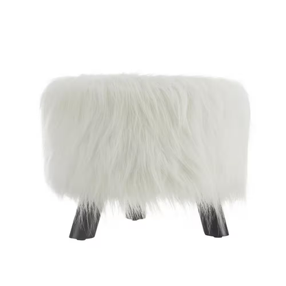 Daisy White Faux Fur Polyester round Accent 16 In. Ottoman