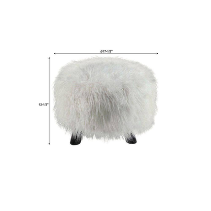 Daisy White Faux Fur Polyester round Accent 16 In. Ottoman