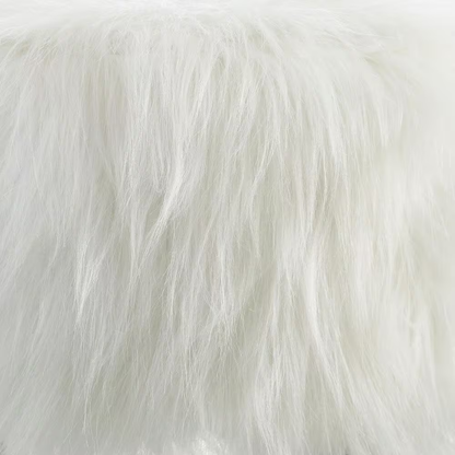 Daisy White Faux Fur Polyester round Accent 16 In. Ottoman