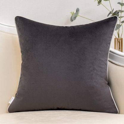 Dark Grey Patchwork Velvet Throw Pillow Cover with Gold Striped Leather Cushion 