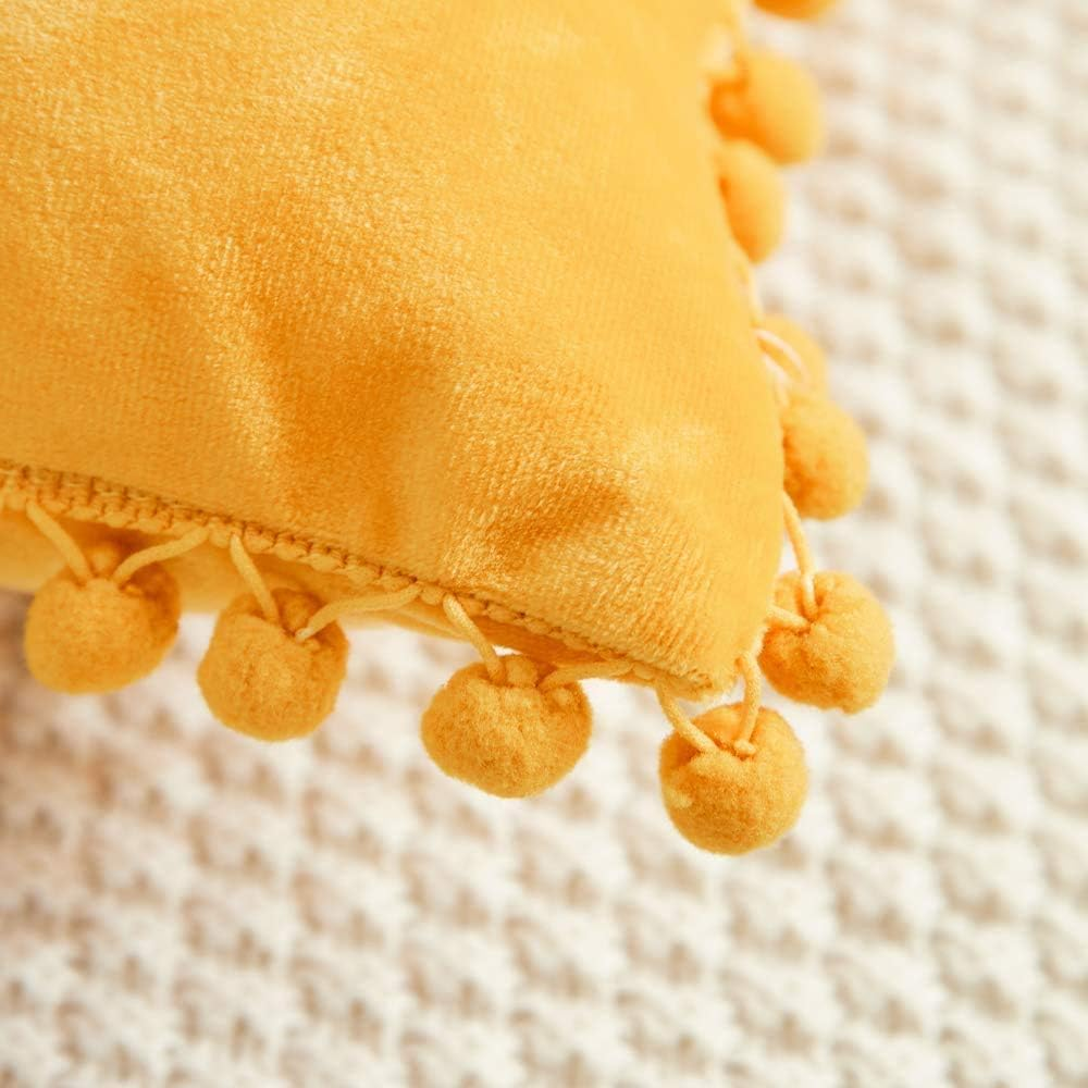 Decorative Throw Pillow Covers with Pom Poms, Pack of 2 Soft Particles Velvet Pi