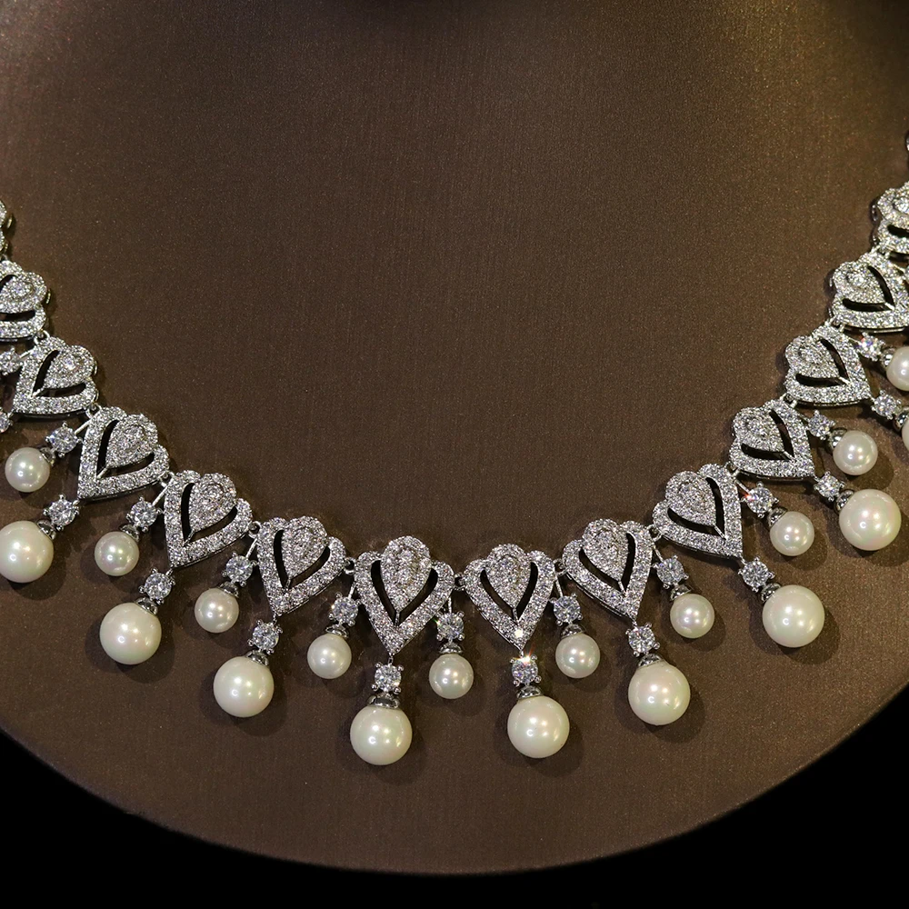 Fashion round Choker Heart Shape Design Pearl Necklace for Women Wedding Bridal 