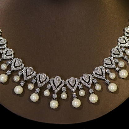 Fashion round Choker Heart Shape Design Pearl Necklace for Women Wedding Bridal 