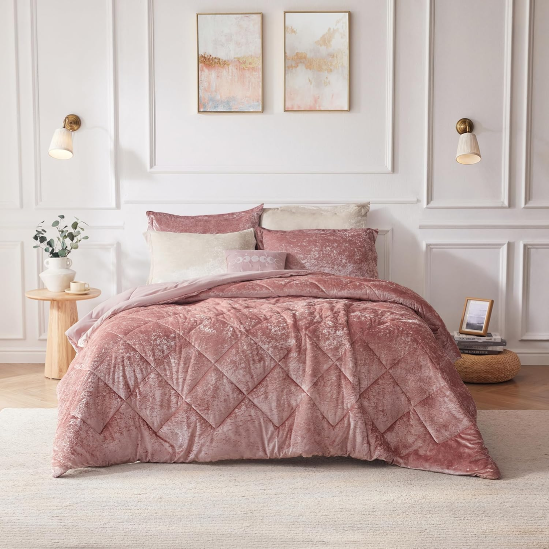 Felicia Luxe Comforter Velvet Lush Double Sided Diamond Quilting, Modern All Sea