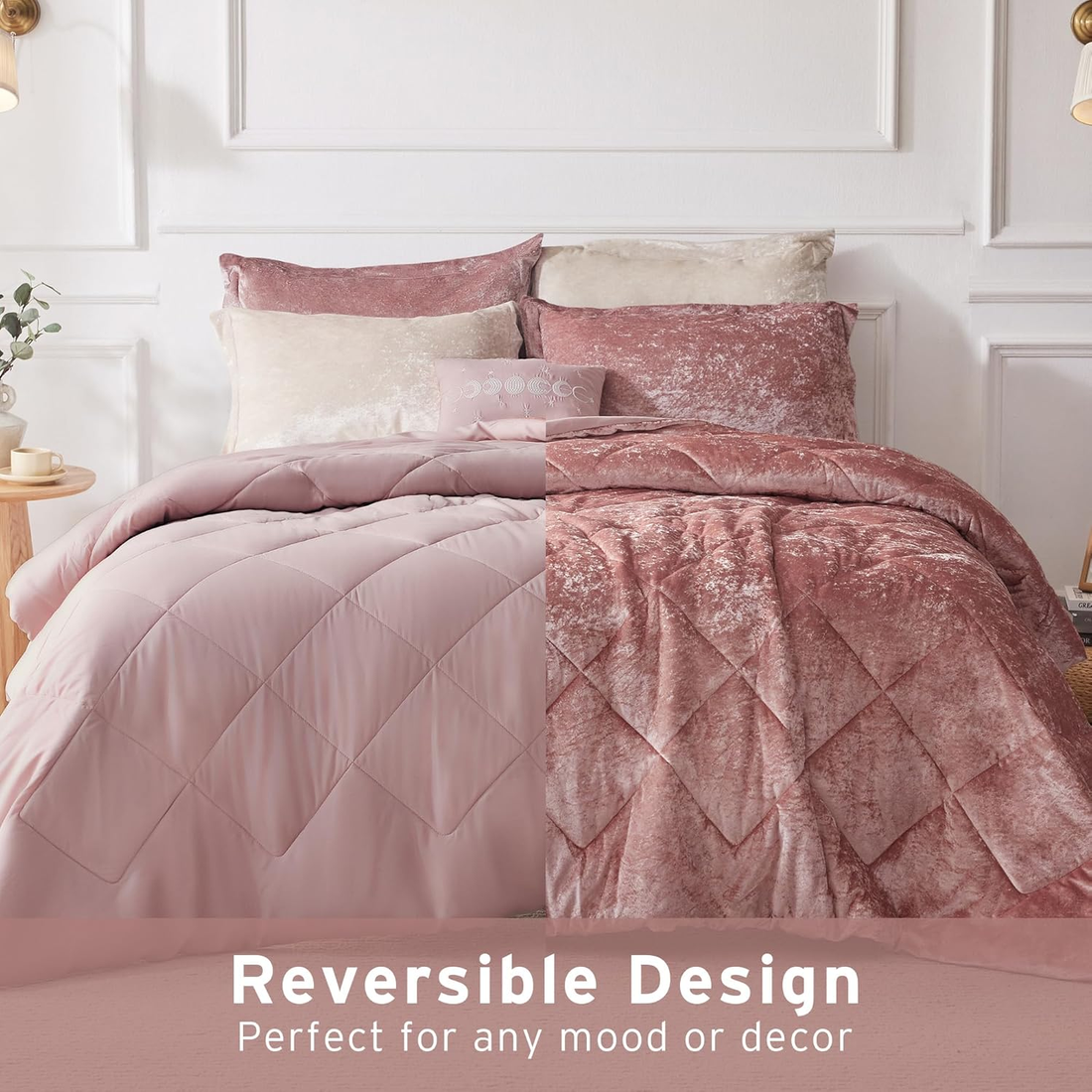 Felicia Luxe Comforter Velvet Lush Double Sided Diamond Quilting, Modern All Sea