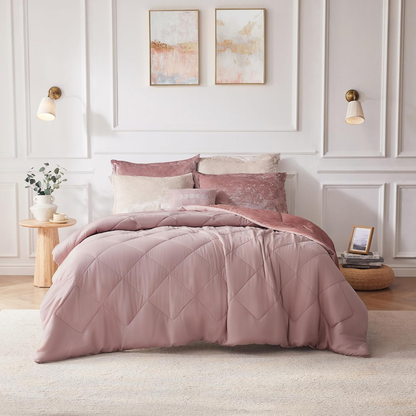Felicia Luxe Comforter Velvet Lush Double Sided Diamond Quilting, Modern All Sea