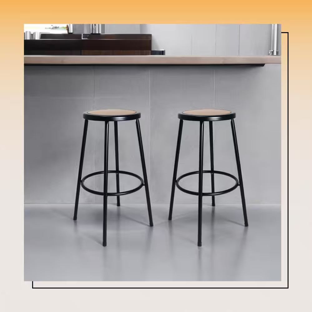Felix Collection 30 In. Black Metal Stool, Masonite Seat Pan, Assemblyready