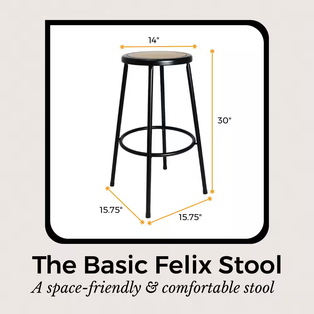 Felix Collection 30 In. Black Metal Stool, Masonite Seat Pan, Assemblyready