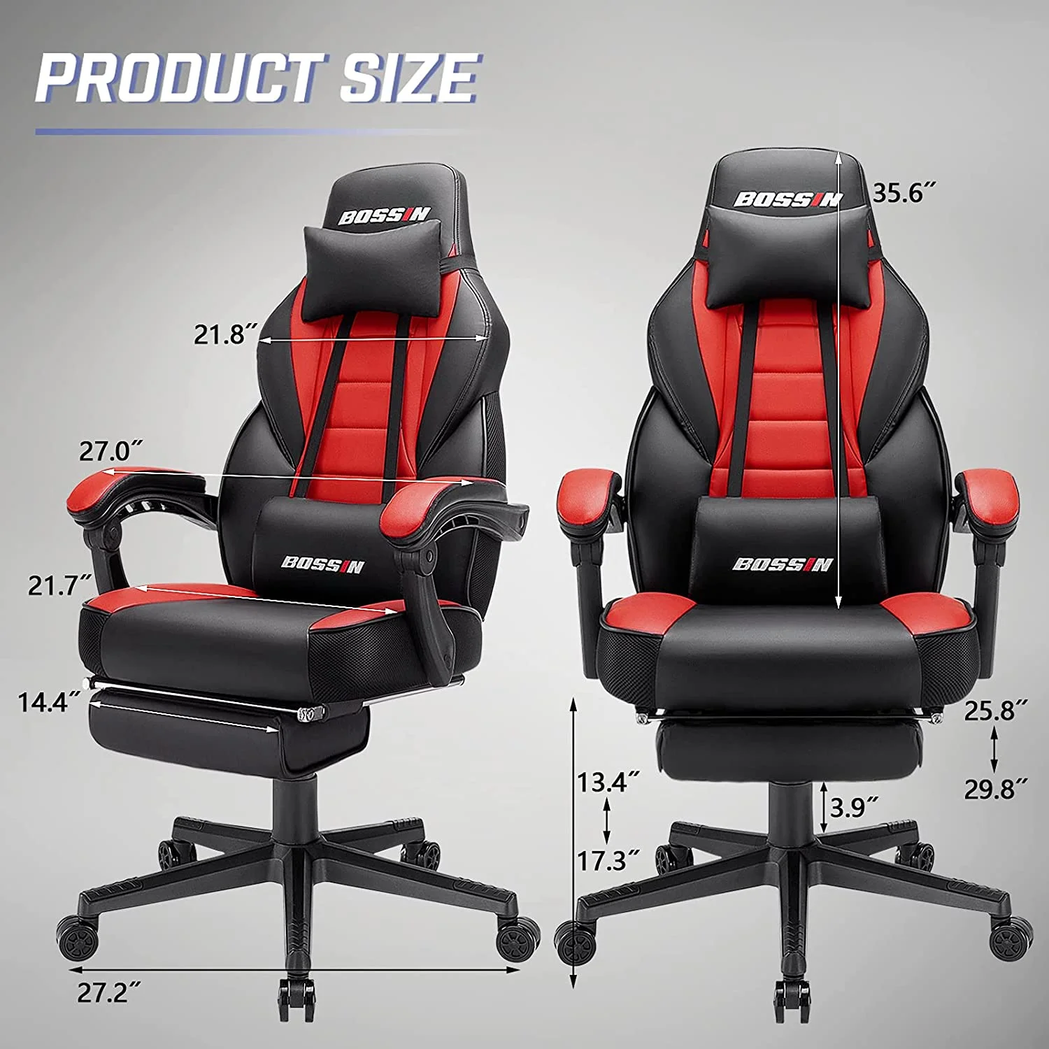 Gaming Chairs with Footrest, Massage Leather Game Chair for Adults, Big and Tall