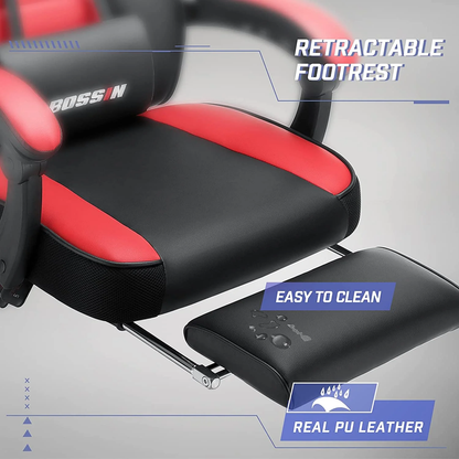 Gaming Chairs with Footrest, Massage Leather Game Chair for Adults, Big and Tall