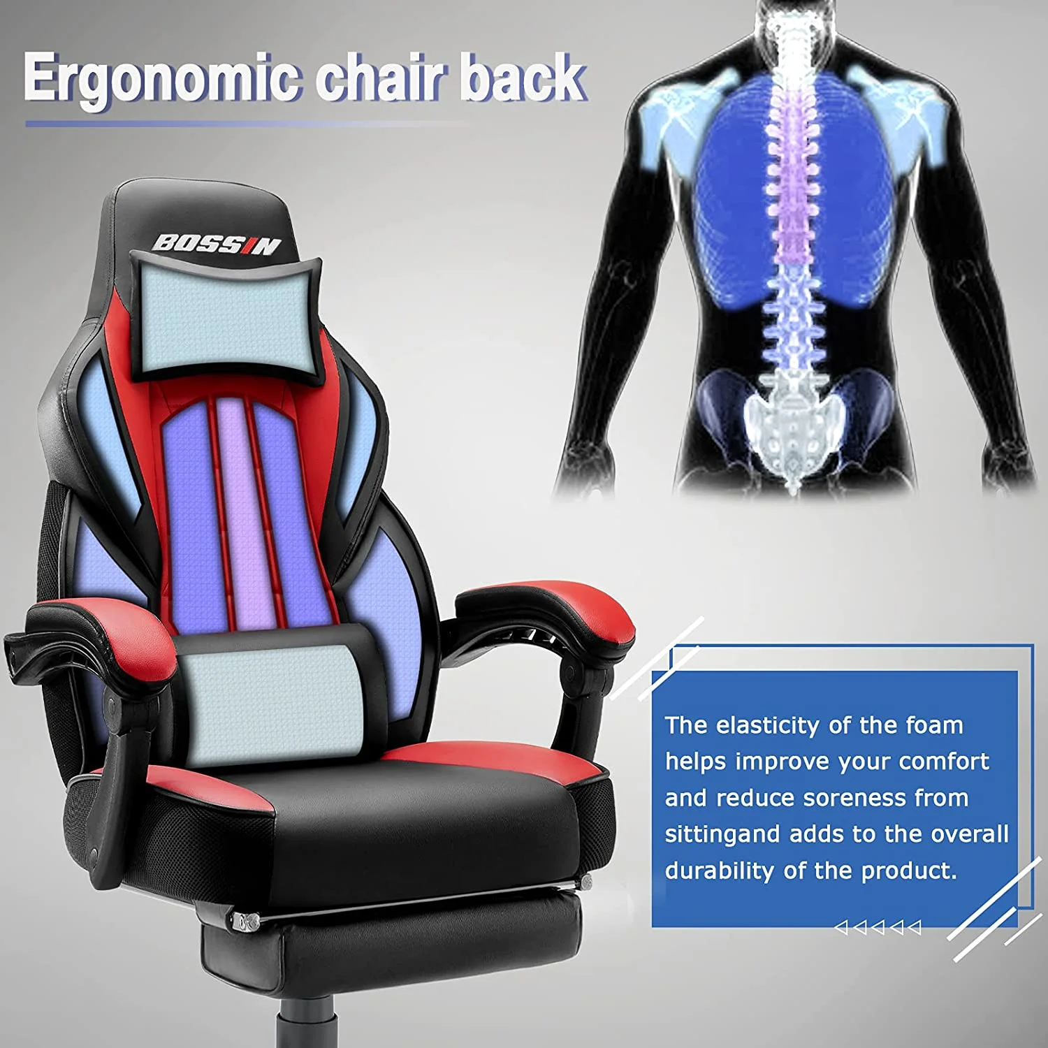 Gaming Chairs with Footrest, Massage Leather Game Chair for Adults, Big and Tall