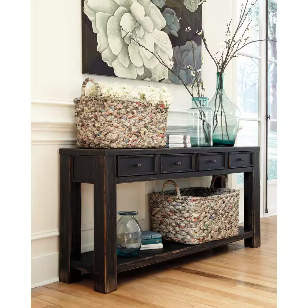 Gavelston 64 In. Black Rectangle MDF Console Table with Drawer