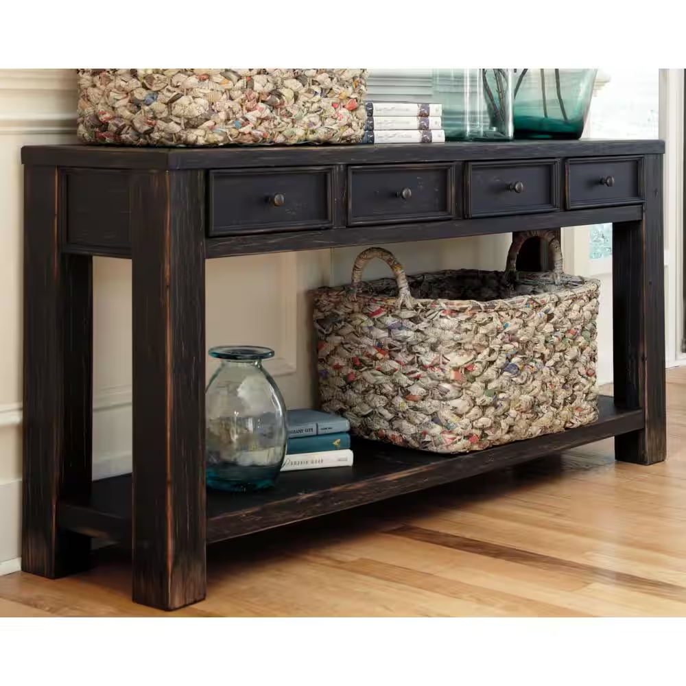 Gavelston 64 In. Black Rectangle MDF Console Table with Drawer