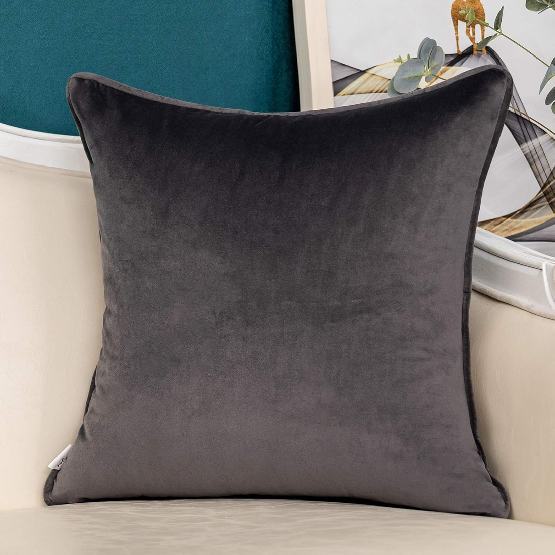 Grey Striped Patchwork Throw Pillow Cover Gold Leather Cushion Cover Zippered Pi